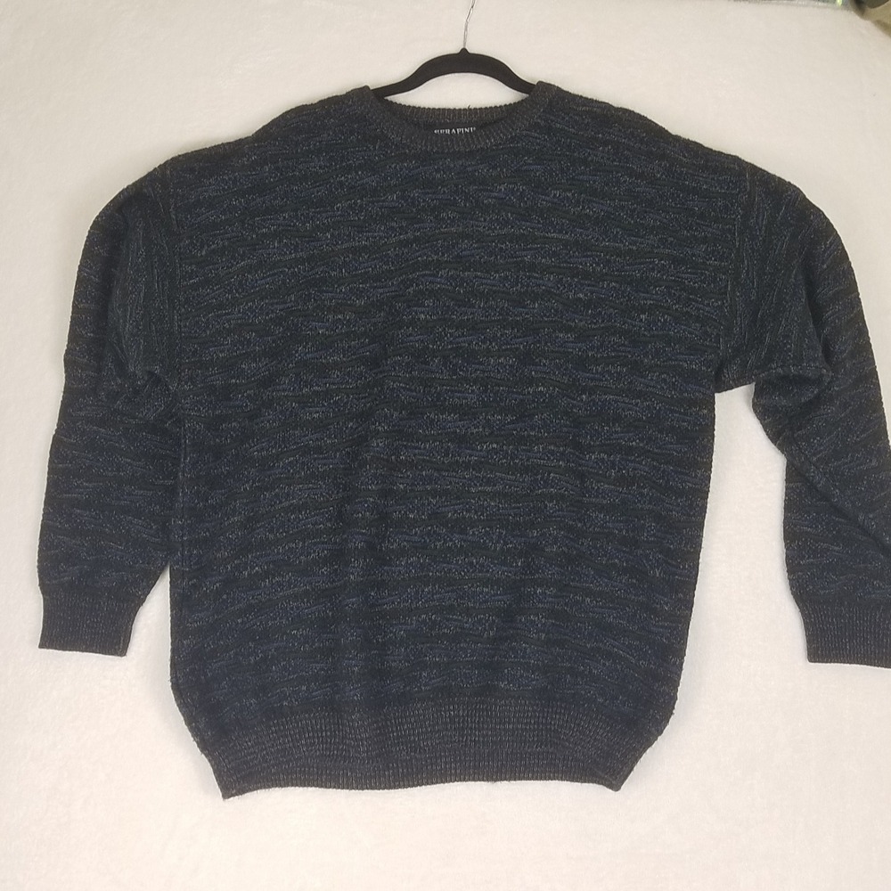 Serafini Textured Knit Sweater Mens XL Navy Green Excellent Crewneck Turkey VNTG